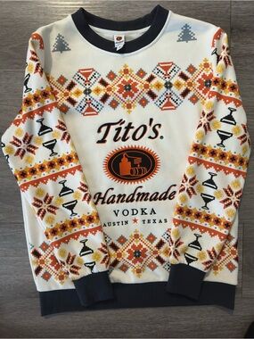 Tito's Handmade Vodka Men's Holiday Cardigan Sweater - White & Orange